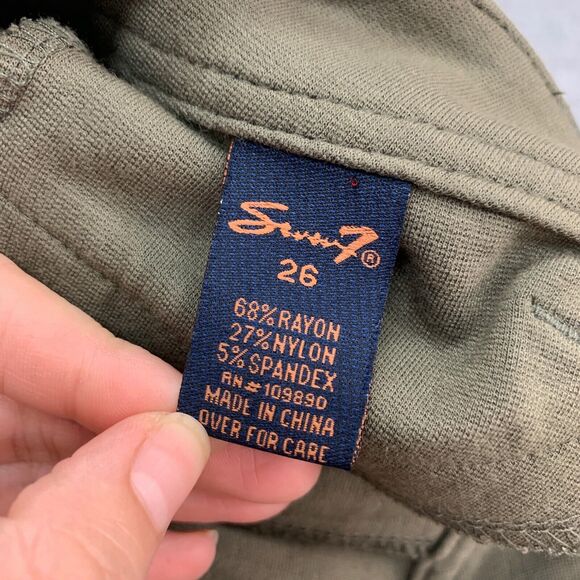 Seven7 Pants Womens 26 Moss Cargo Pockets Cuffed Hem Stretch Low Rise Cropped - Picture 10 of 13